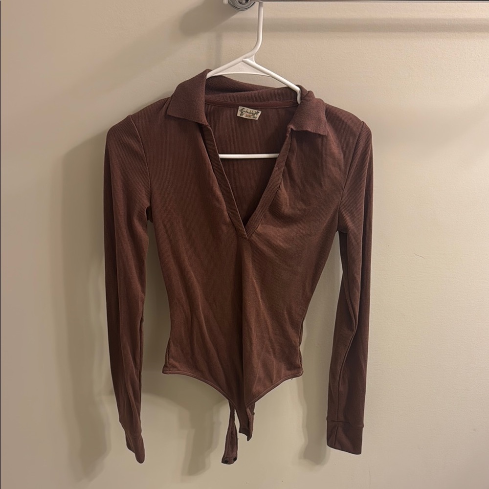 Free People Red Tie Front Polo Bodysuit
